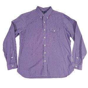 Ralph Lauren Mens Purple White Striped Long Sleeve Shirt XL Custom Fit
